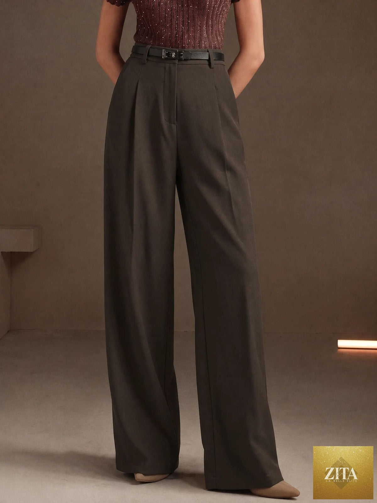 Bella Mia summer high waist wide-leg casual pants for women, with a slim fit and relaxed fit, no belt, for office or casual wear.