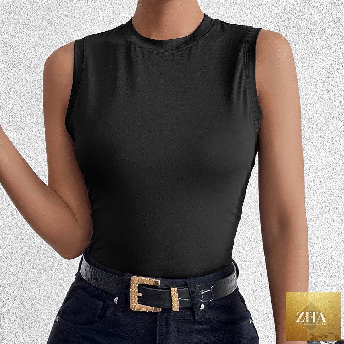Summer sleeveless milk silk vest with round neck, slim fit, lightweight inner wear, perfect for outdoor casual style.