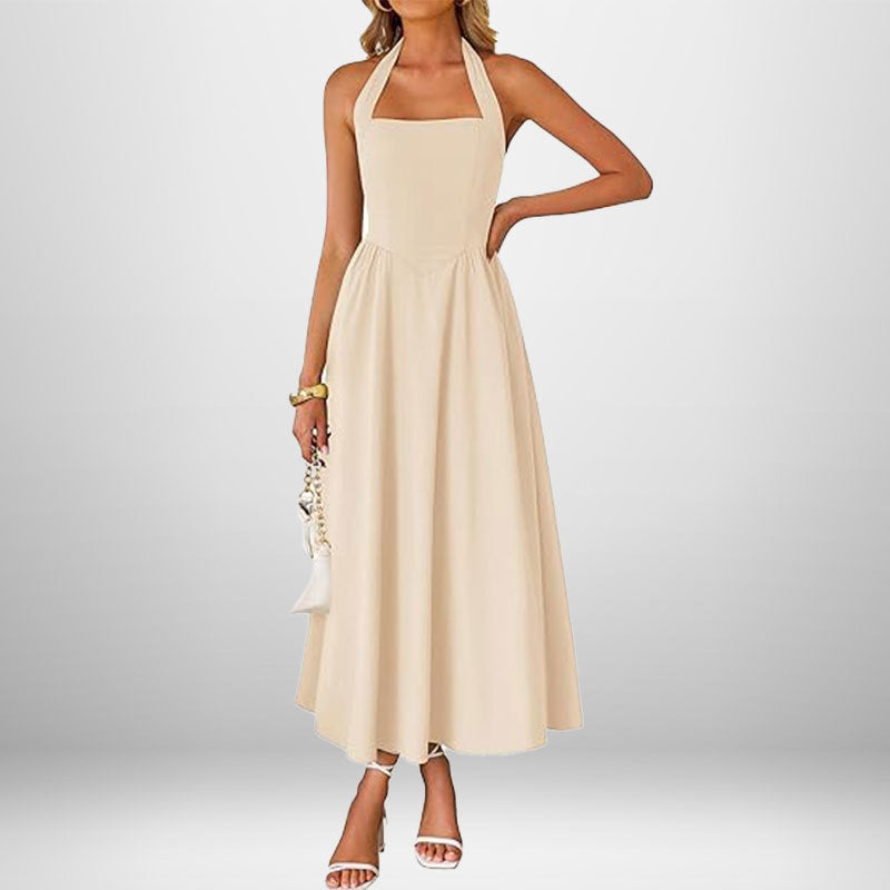 Summer women's fashion temperament wide suspender neck halter dress