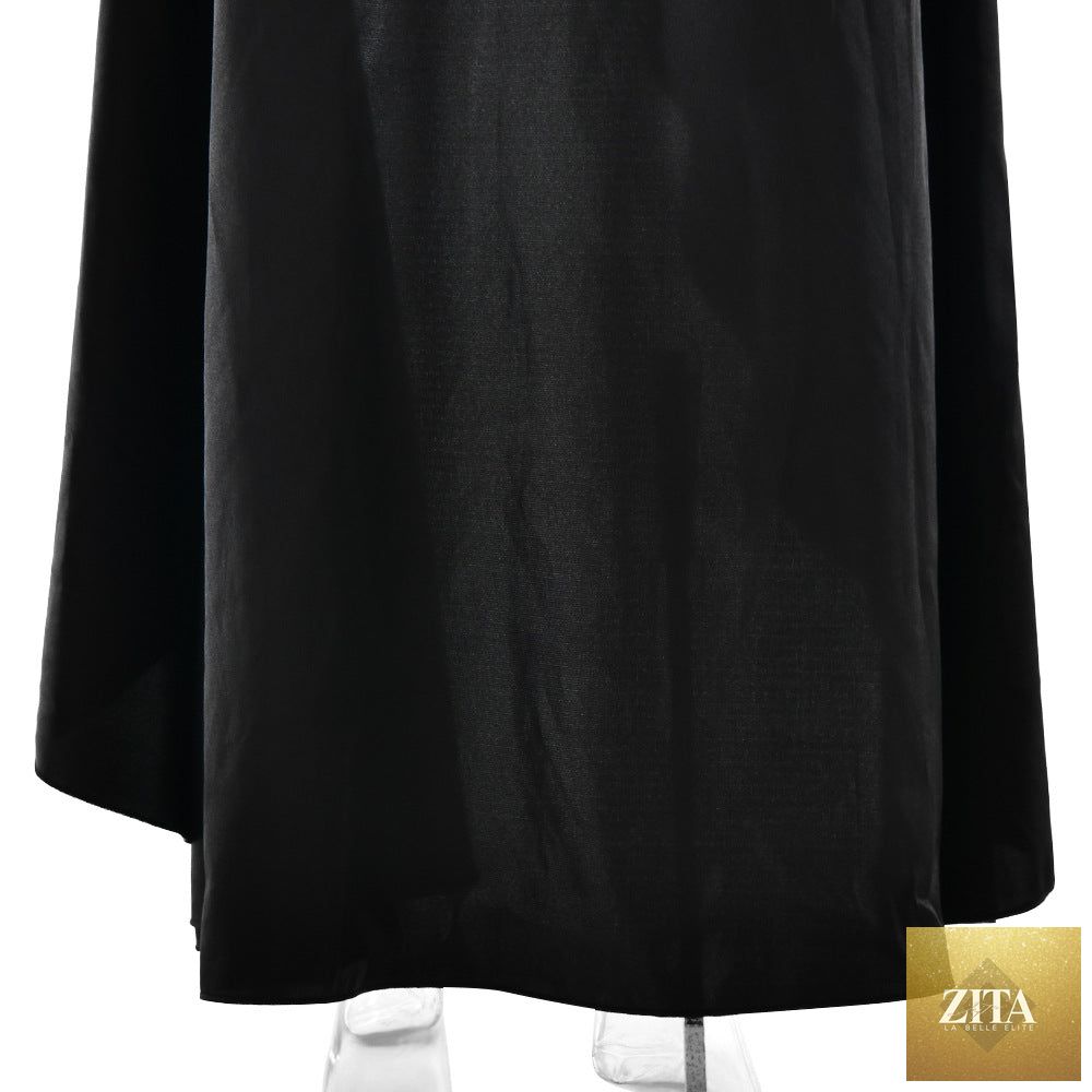 Elegant satin long women’s evening skirt with suspender straps, ruffle details, and high slit, perfect for clubwear or special occasions.