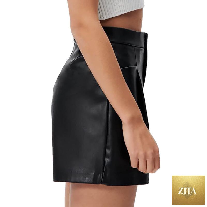 Women’s high waist faux leather shorts with belt and pockets, casual and sexy style, from Wanita Store.