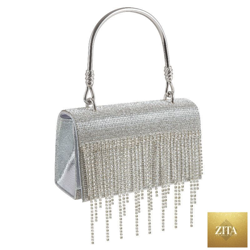 Shomicoboutique women's evening bag featuring bling diamonds and rhinestones, stylish tote purse with crossbody strap for women.