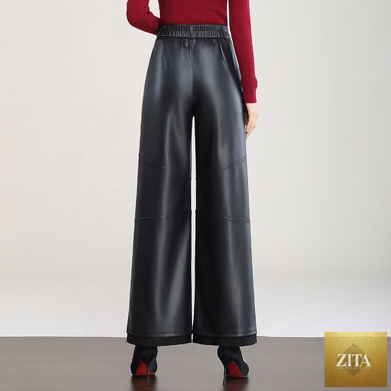 High-Waist Faux Leather Wide Leg Pants