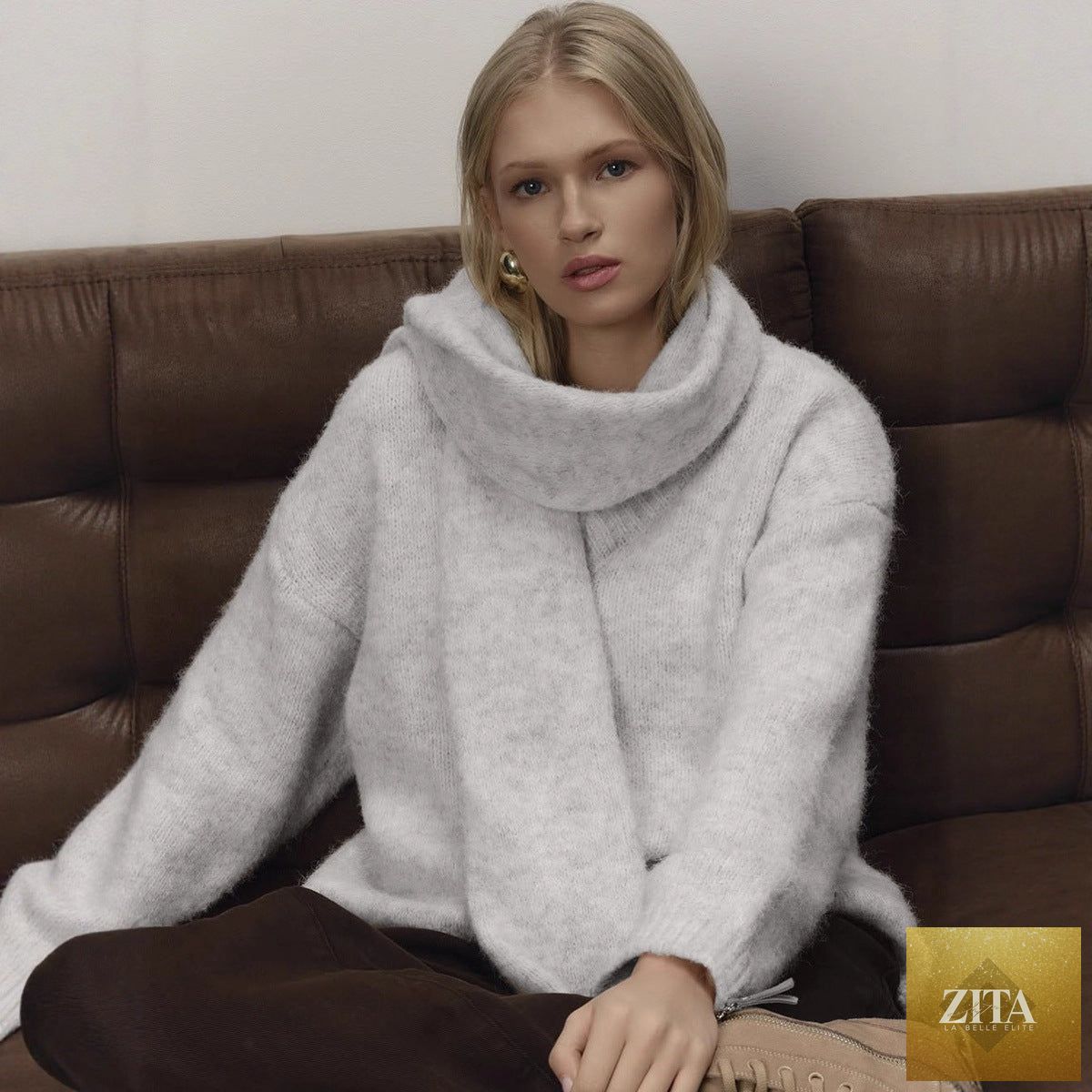 Loose Lazy Soft Wool Sweater Women Autumn Winter Pullover Loose Sweater Scarf Set