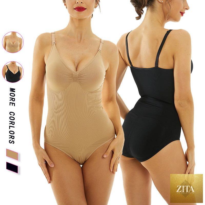 Shomicoboutique deep V bodysuit with push-up and tummy control features, displayed on a model showcasing its fit and design.