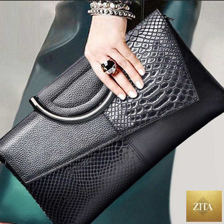 Large capacity nude evening clutch bag for women with crocodile pattern, luxury fashion handbag, stylish crossbody purse for events.