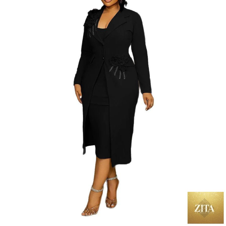 Women’s elegant floral pearl rhinestone blazer by Ragazza, slim fit sheath style with inner suspender and stretch fabric.