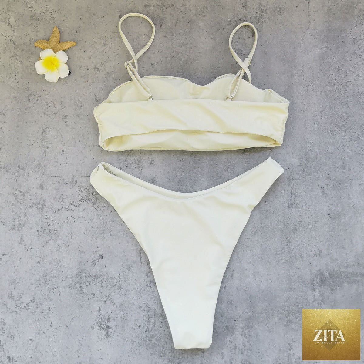 Bella Mia tube top bikini with diamond accents, solid color, low waist design, sexy split style swimsuit for women.