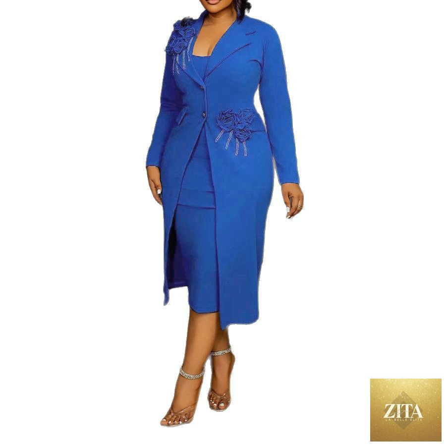 Women’s elegant floral pearl rhinestone blazer by Ragazza, slim fit sheath style with inner suspender for a sophisticated look.
