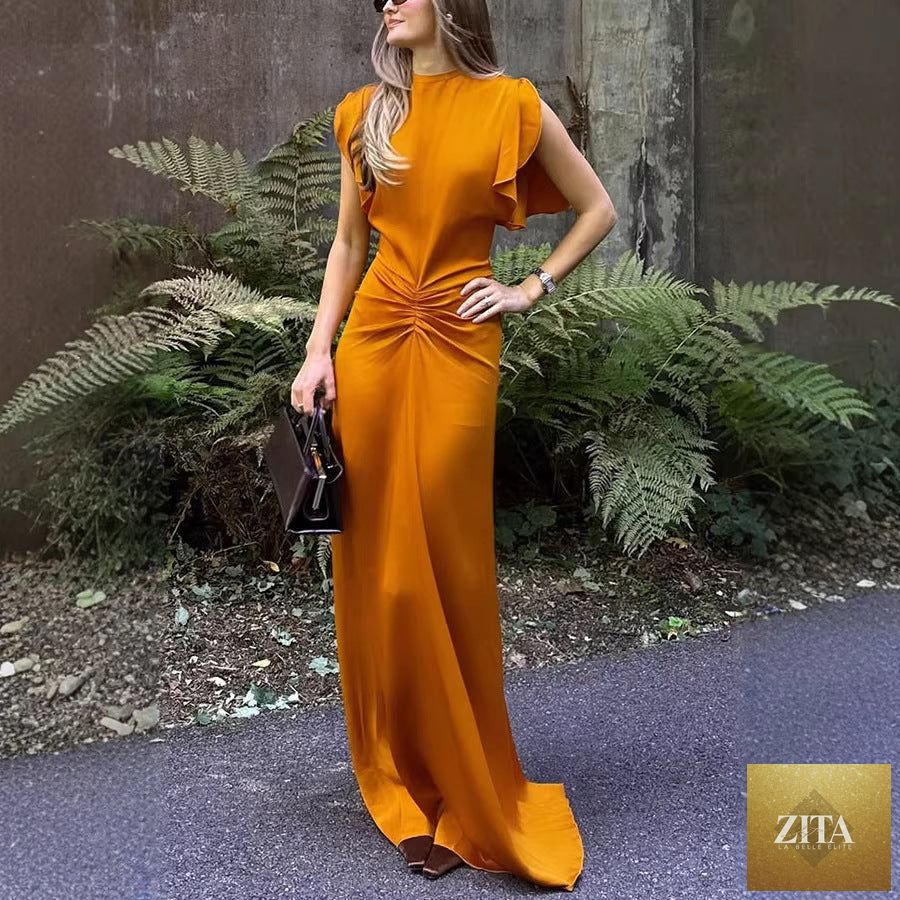 Bella Mia satin sleeveless running environment summer dress with lace-up front, perfect for casual vacations and warm weather.