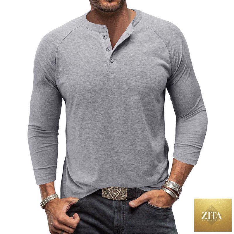Men's long sleeve round neck T-shirt by Zita La Belle Elite in solid color, featuring a classic fit and soft fabric.