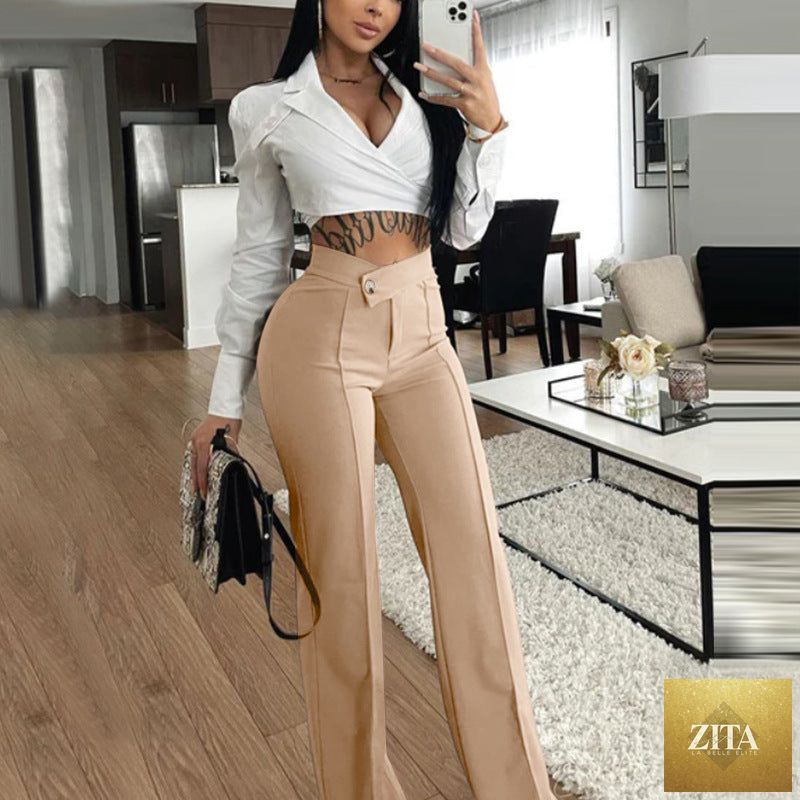 Women’s casual wide-leg bootcut pants from Wanita Store, perfect for autumn office wear, featuring a stylish, comfortable fit.