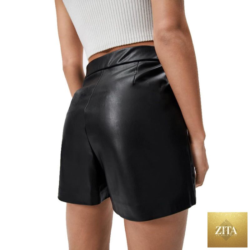 Women’s high waist faux leather shorts with belt and pockets, casual and sexy, from Wanita Store.