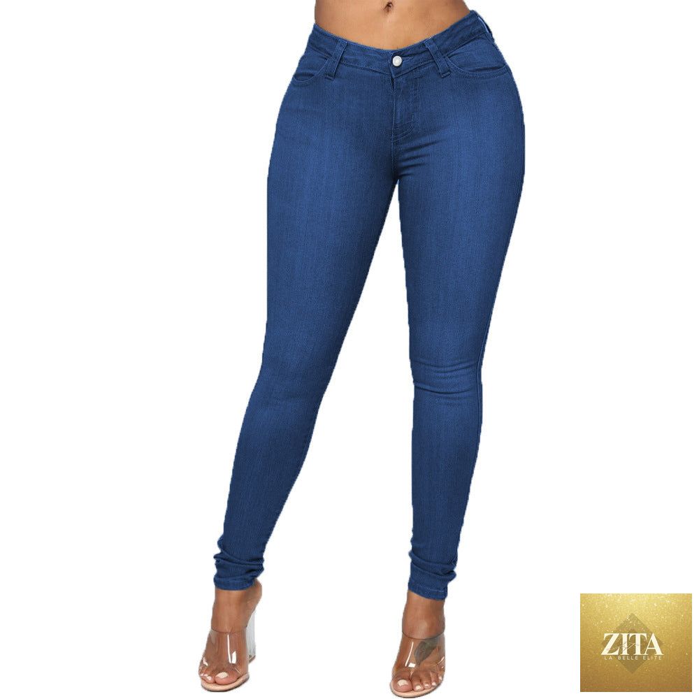 High waist women’s slim fit jeans with ankle ties and pen holder, high elasticity, by Wanita Store
