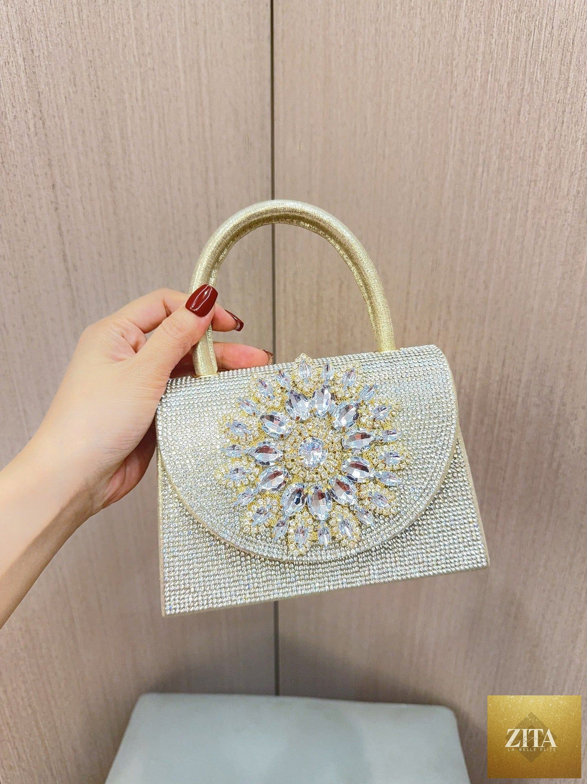 Women's sparkly rhinestone glitter clutch purse, evening handbag with shoulder strap, by SHOMICOBOUTIQUE