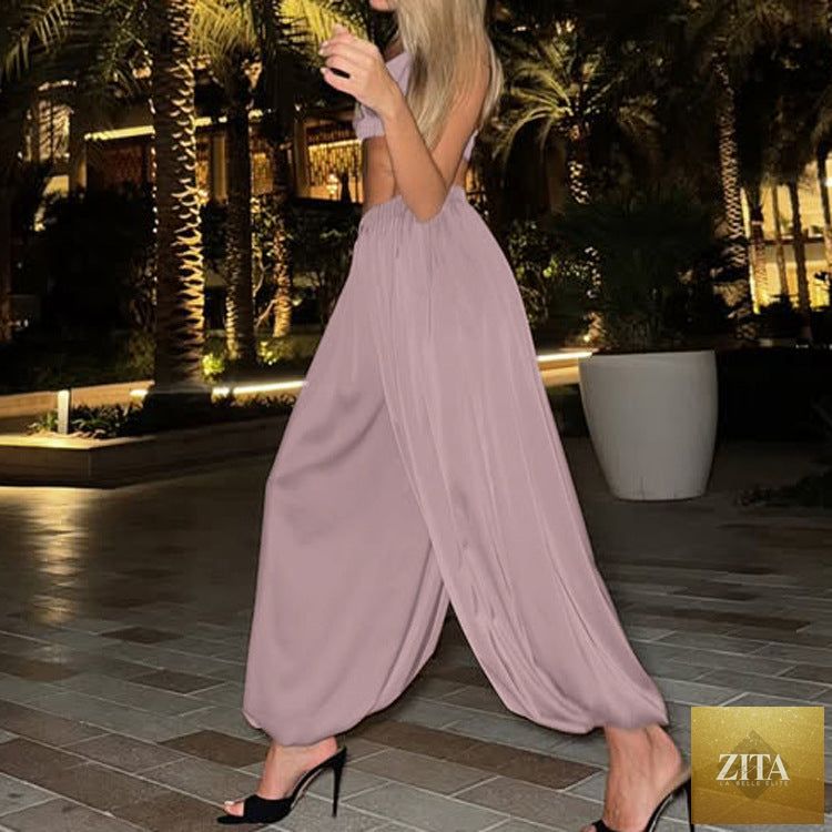 Bella Mia women’s summer sleeveless vest and tapered trousers two-piece set, loose fit, sleeveless sling design, casual style.