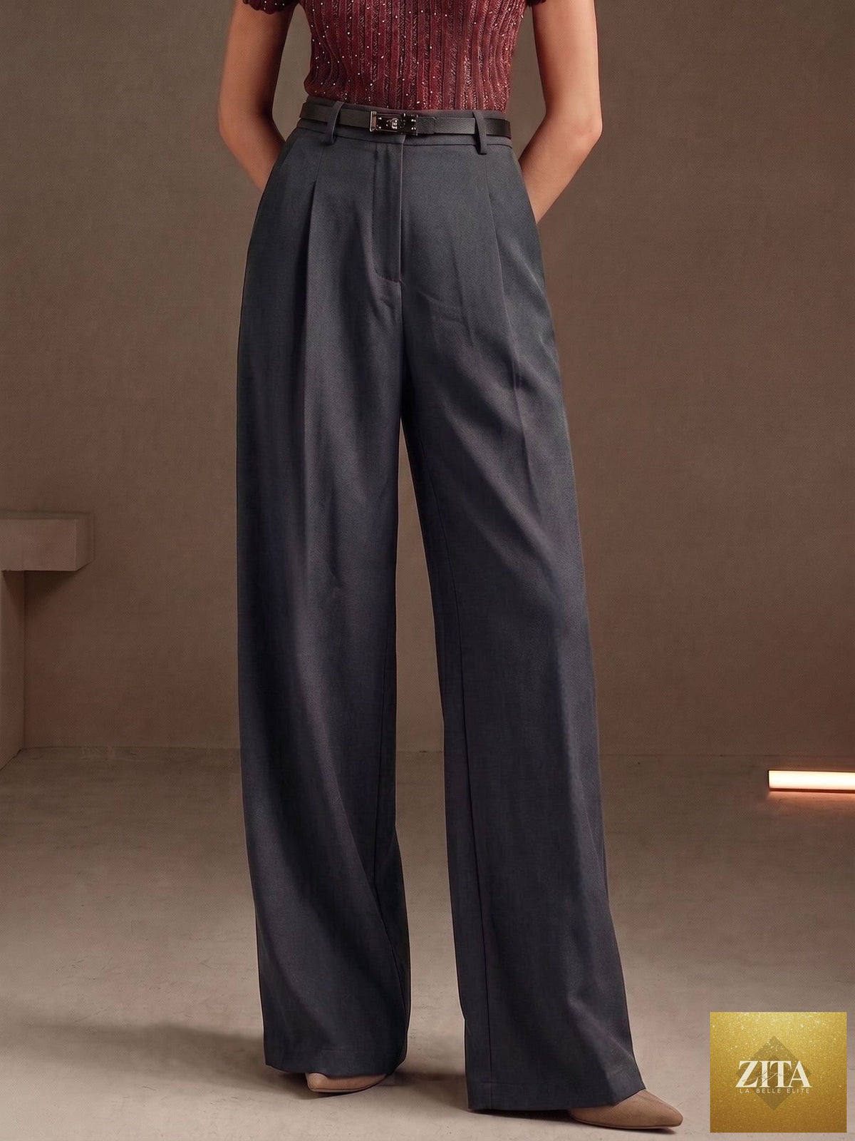 Bella Mia women's high waist casual wide-leg pants with a straight, slimming fit, perfect for summer office wear.