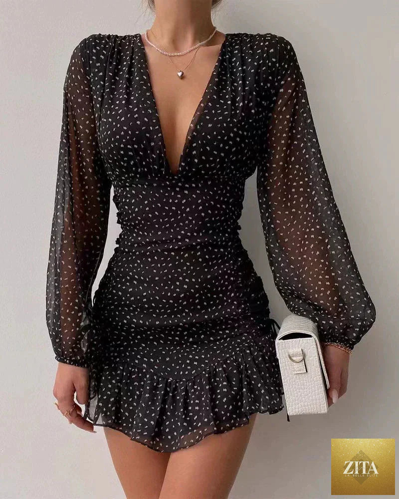 Women’s casual V-neck long-sleeved dress by SMinvite, LLC, featuring a comfortable fit and stylish design for everyday wear.