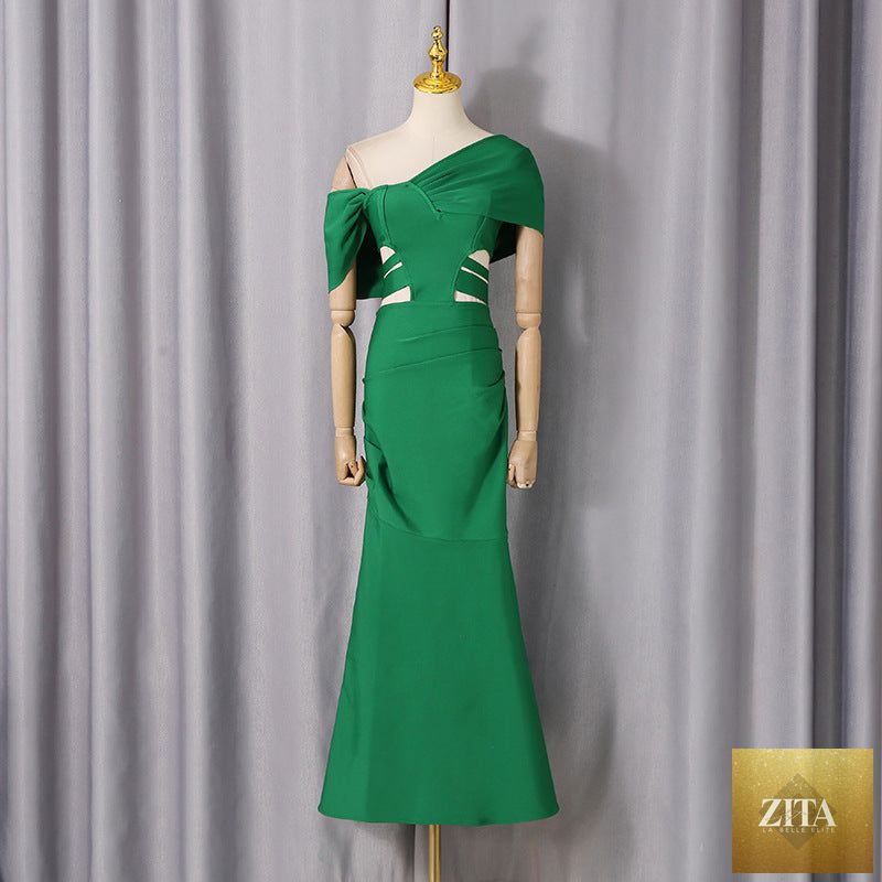 Zita La Belle Elite spring maxi dress for women, solid color, off-shoulder, slim fit, sheath style, elegant and sexy summer clothing.
