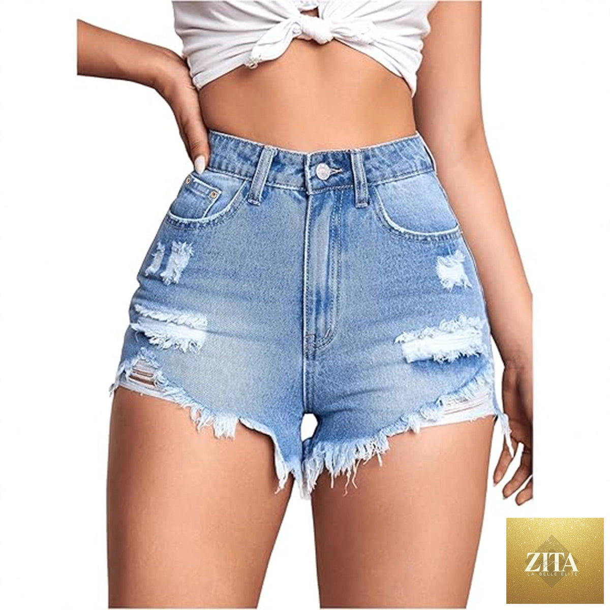 Light blue high-elastic cropped jeans for women with a classic retro style, featuring a plain color design and fitted stretch fit.