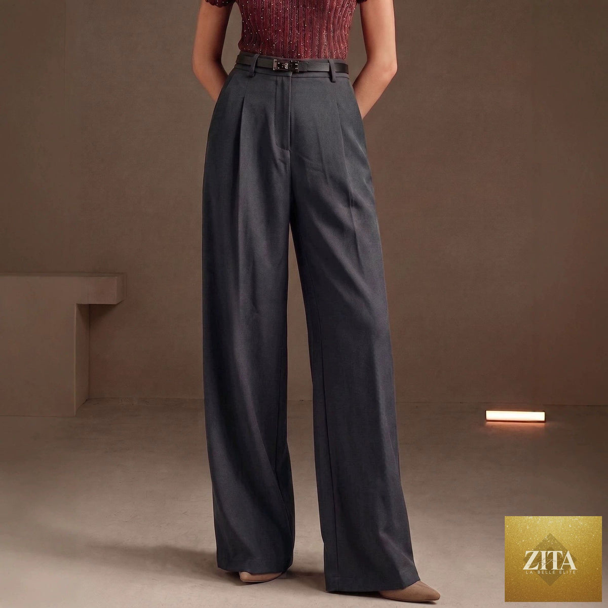 Bella Mia women's high waist casual wide-leg pants, summer office bottoms with a slimming fit and relaxed drooping style.