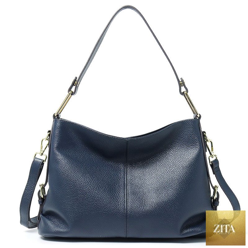 Elegant genuine leather handbag by SHOMICOBOUTIQUE featuring a stylish hobo and crossbody tote design with sleek craftsmanship.
