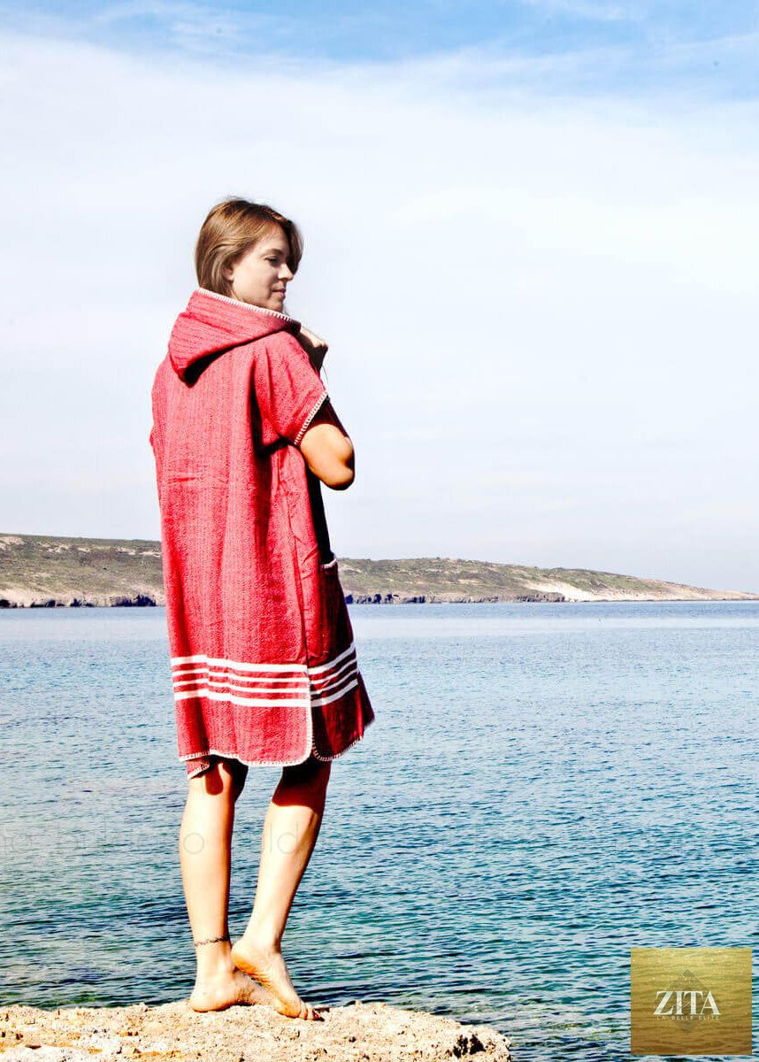 Zita La Belle Elite beach cover-up poncho with hood, lightweight and stylish for seaside or poolside wear.