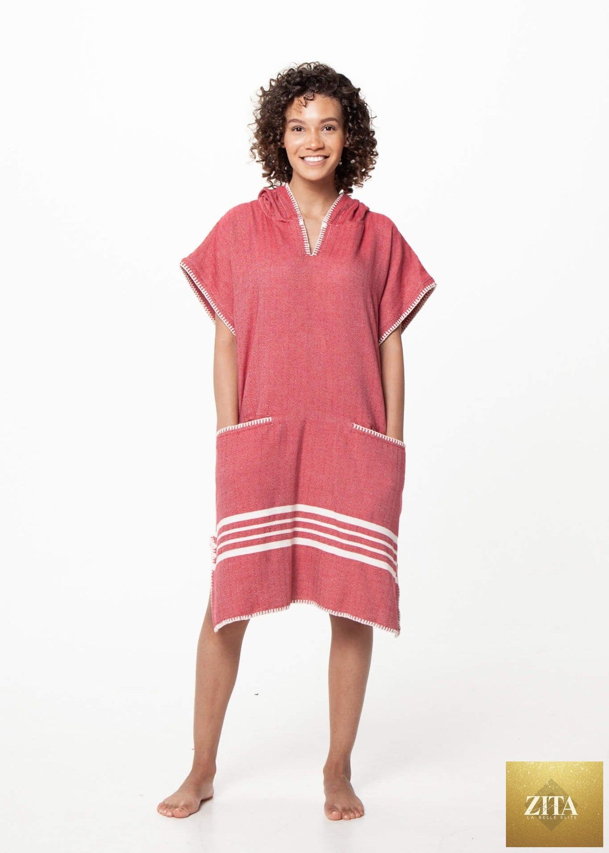 Burgundy Zita La Belle Elite beach cover-up poncho with hood, lightweight and stylish for beach or poolside wear.