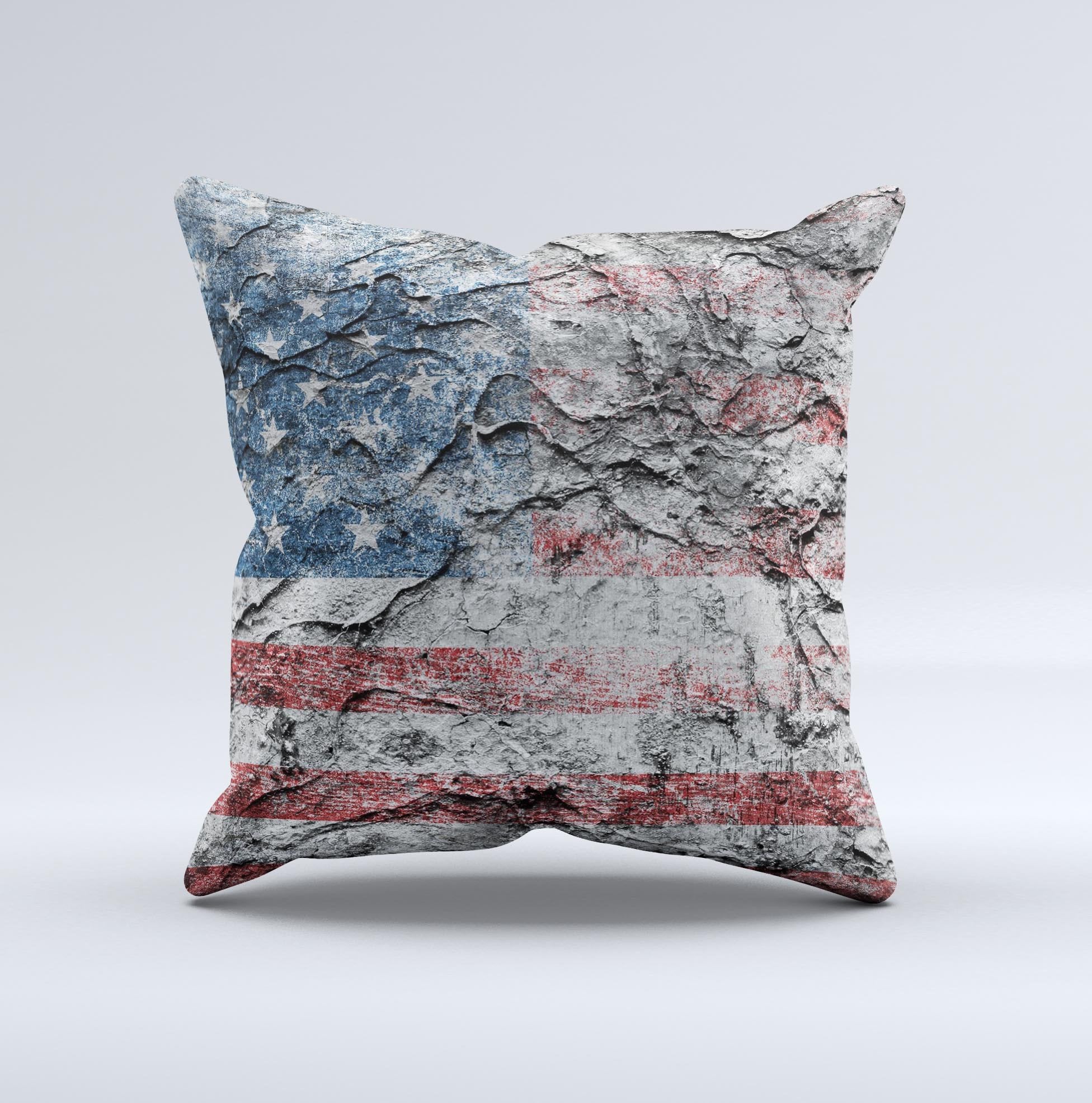 Aged and Wrinkled American Flag Ink-Fuzed Decorative Throw Pillow