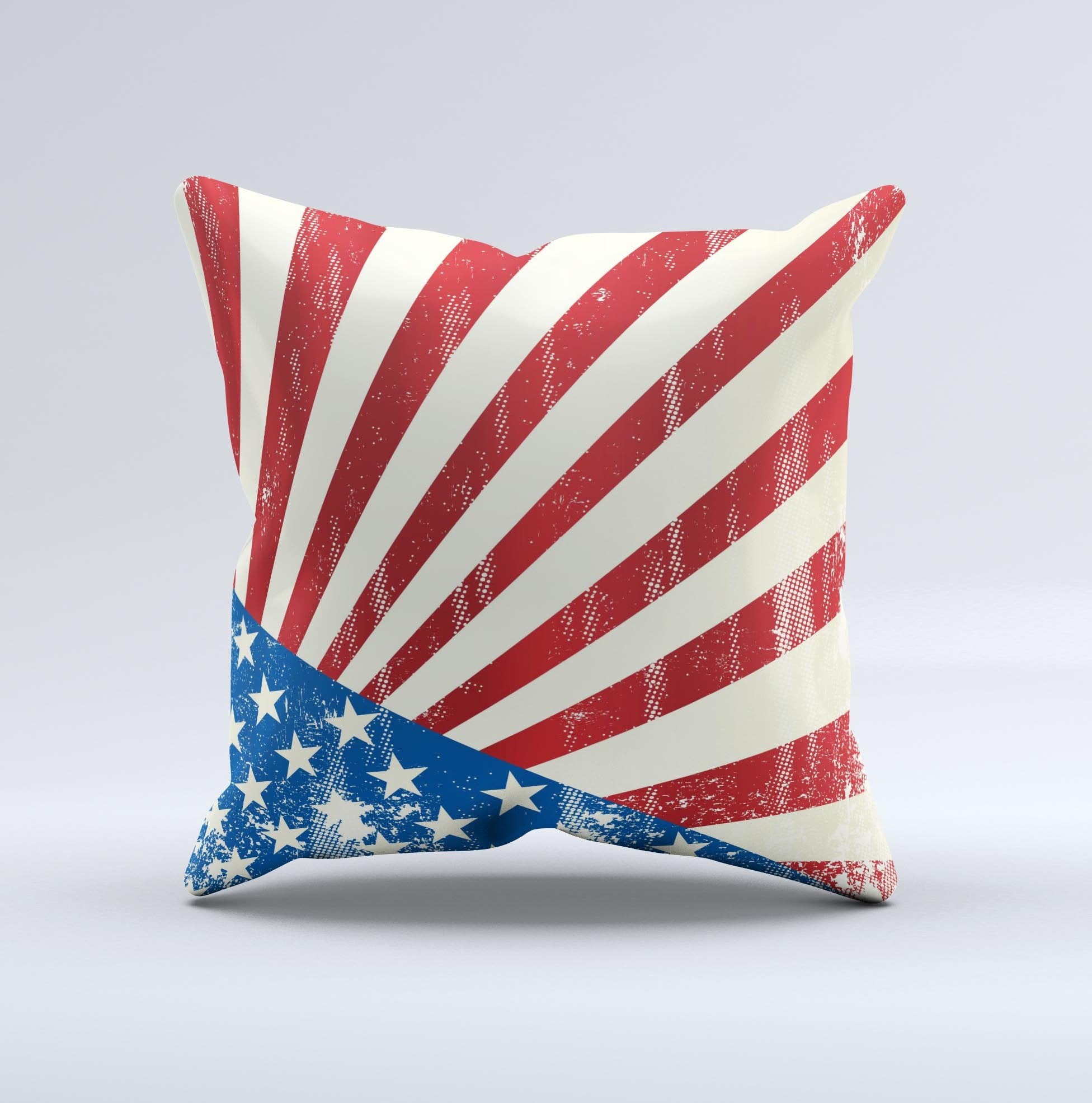 Vintage Tan American Flag Ink-Fuzed Decorative Throw Pillow