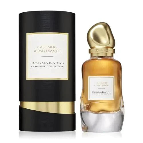 Mandotos Donna Karan Cashmere Palo Santo perfume 3.4 oz bottle with elegant packaging and gold accents.
