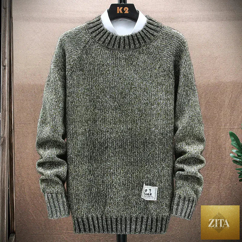 Men's knitted sweater top and bottoming shirt in gray from Trendy Attic Store01, featuring a cozy, casual knit design.