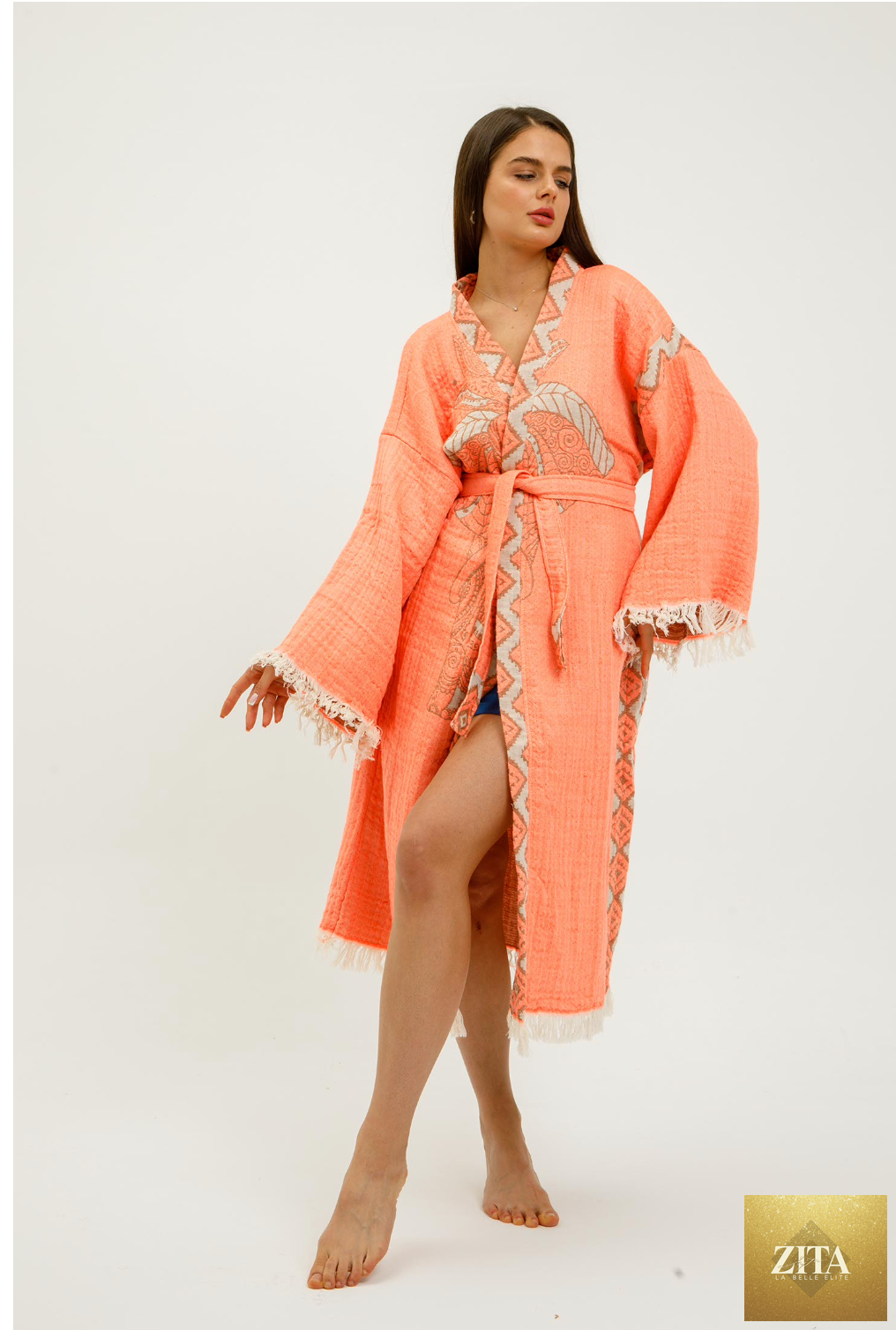 Zita La Belle Elite Jungle Kimono featuring colorful elephant and jungle print, lightweight fabric, and traditional kimono style.