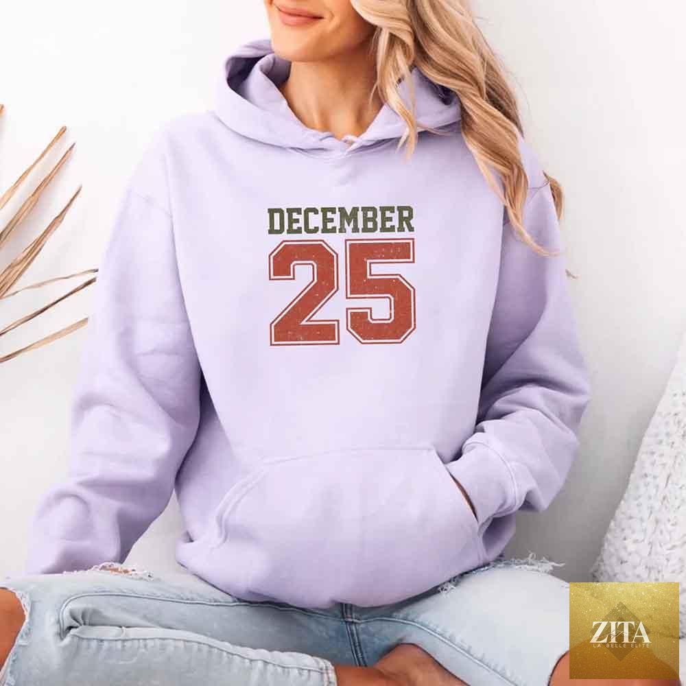 Retro Christmas hoodie by Adorb Custom Tees featuring festive holiday design for December 25 celebration.