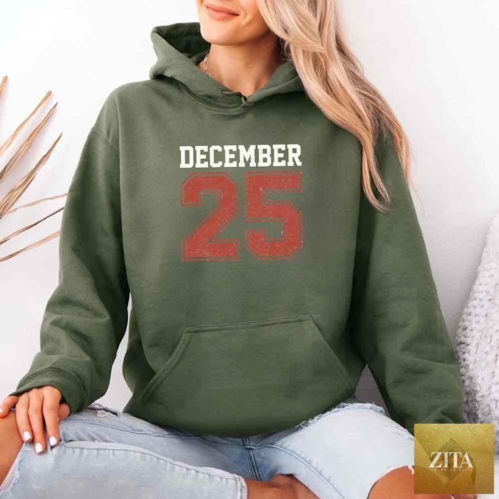 Retro Christmas hoodie by Adorb Custom Tees featuring festive holiday design and December 25 theme, cozy and stylish holiday wear.