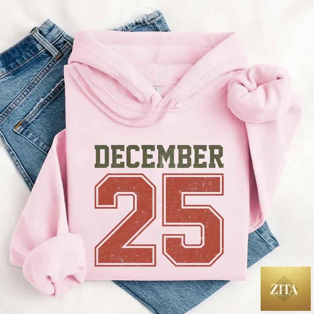 Retro Christmas hoodie by Adorb Custom Tees featuring festive holiday design for December 25 celebration.