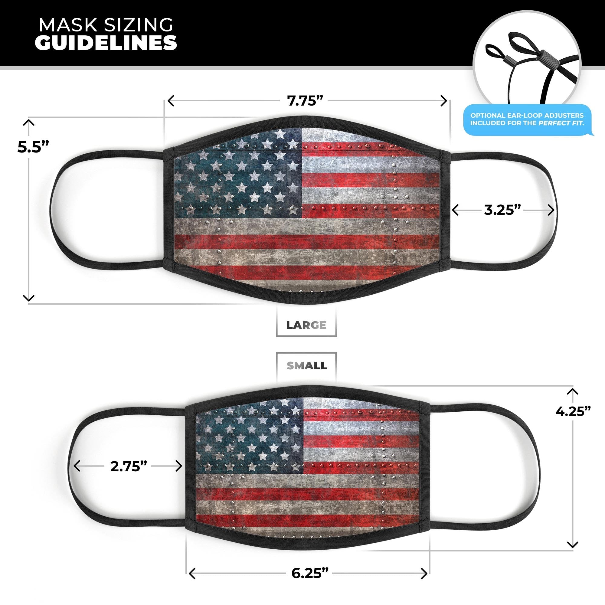 Riveted Metal American Flag USA - Made in USA Mouth Cover Unisex