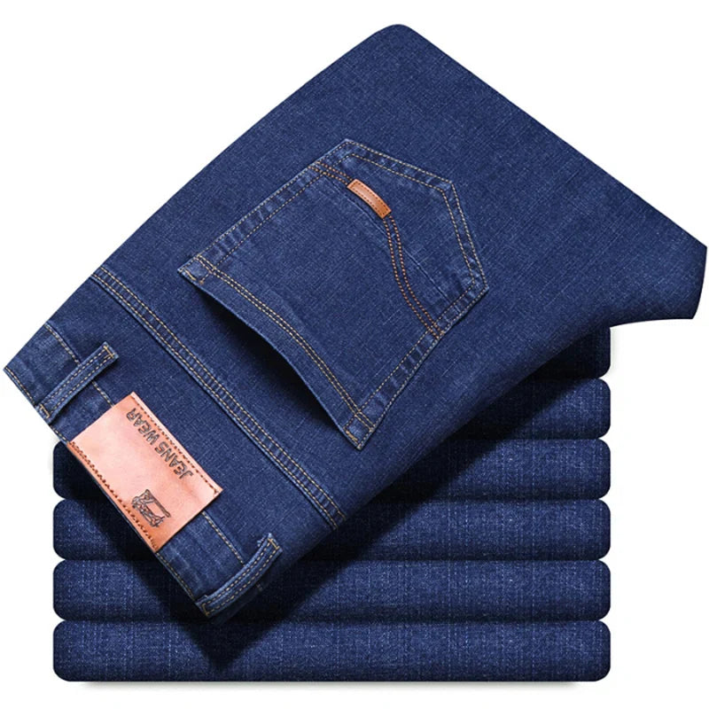 Men Light Luxury Stretch Slim Fit Comfortable Soft Pants Straight Casual Denim Trousers