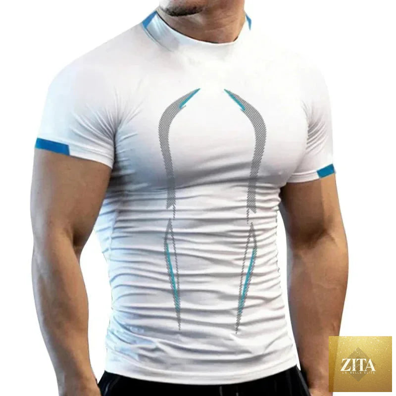 Mandotos men's breathable summer gym T-shirt, quick-drying jogging and running fitness top with moisture-wicking fabric.