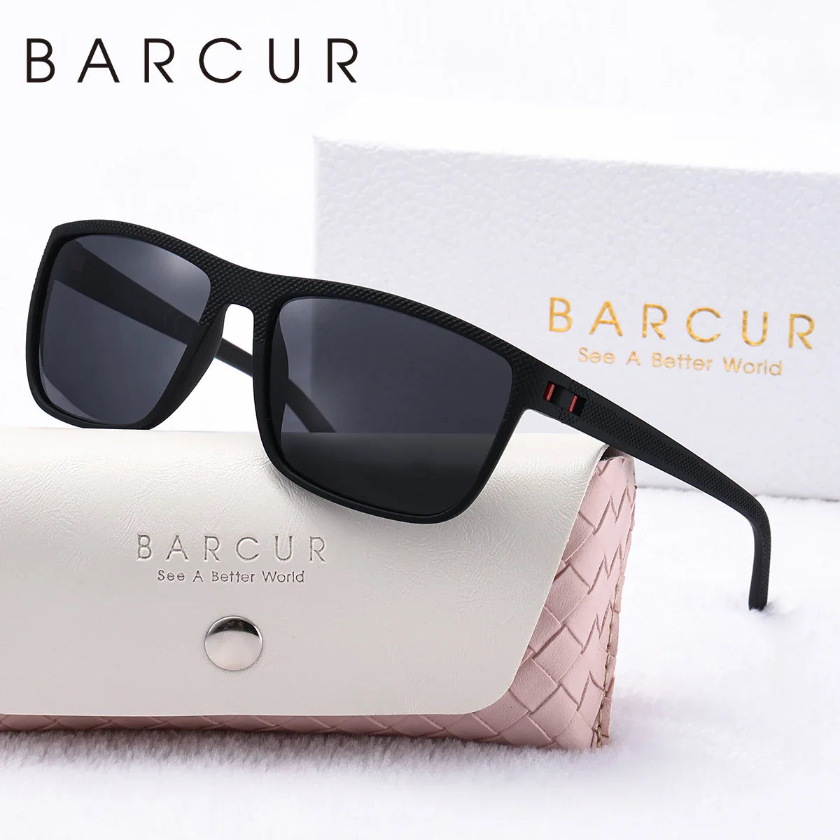 Stevvex BARCUR trendy white and pink polarized sunglasses with square frames, lightweight design, UV protection for women.