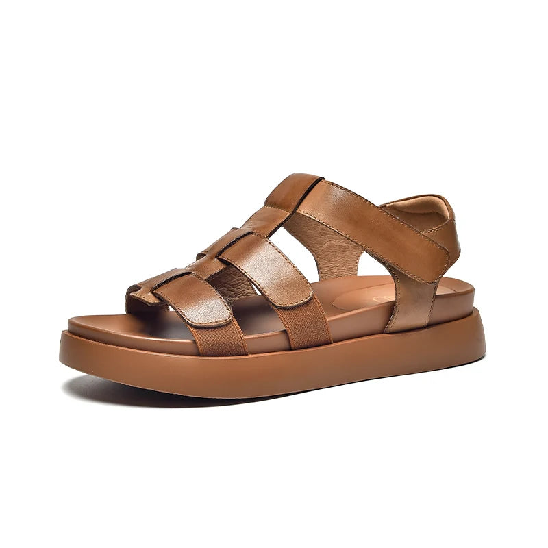 BeauToday Summer Gladiator Sandals Women Calfskin Leather Open Toe T-bar Strap Hook & Loop Summer Ladies Shoes Handmade 07130