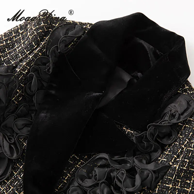 MoaaYina Winter Gray Black Coat With Grid Pattern And Double Breasted Lace Up Coat With Fungus Edge S-4XL ZITA LA BELLE ÉLITE