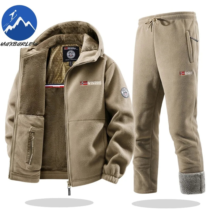 Maxbarley Winter Sportswear Set Mens Retro Training Thick Fleece Jacket + Pants Two Piece Set Casual Ski Running Tracksuit Suit ZITA LA BELLE ÉLITE