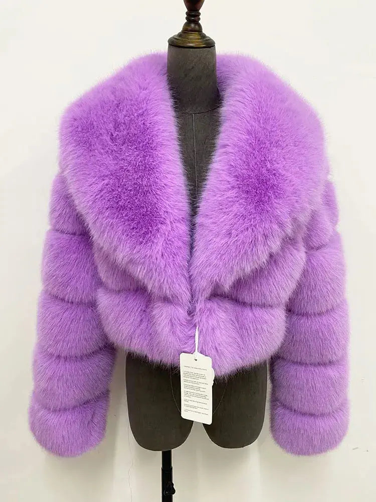 ZADORIN Luxury Big Collar Spliced Cropped Faux Fur Coat Woman Clothing Thicken Furry Faux Fur Jacket Winter Fur Coats Top Mujer ZITA LA BELLE ÉLITE