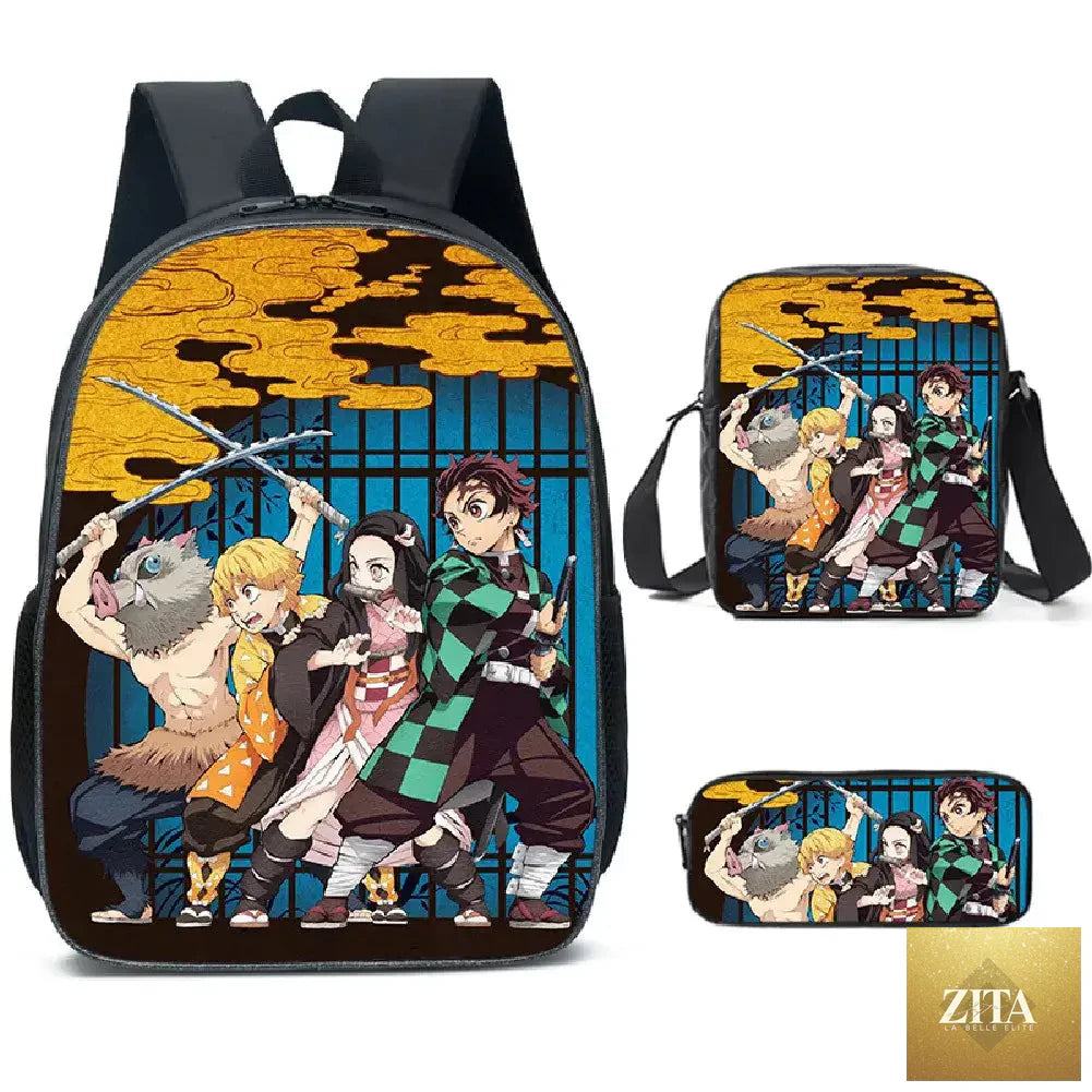 Demon Slayer Nezuko backpack from Infinite Visibility with matching schoolbag set, featuring colorful Nezuko design on a durable backpack.
