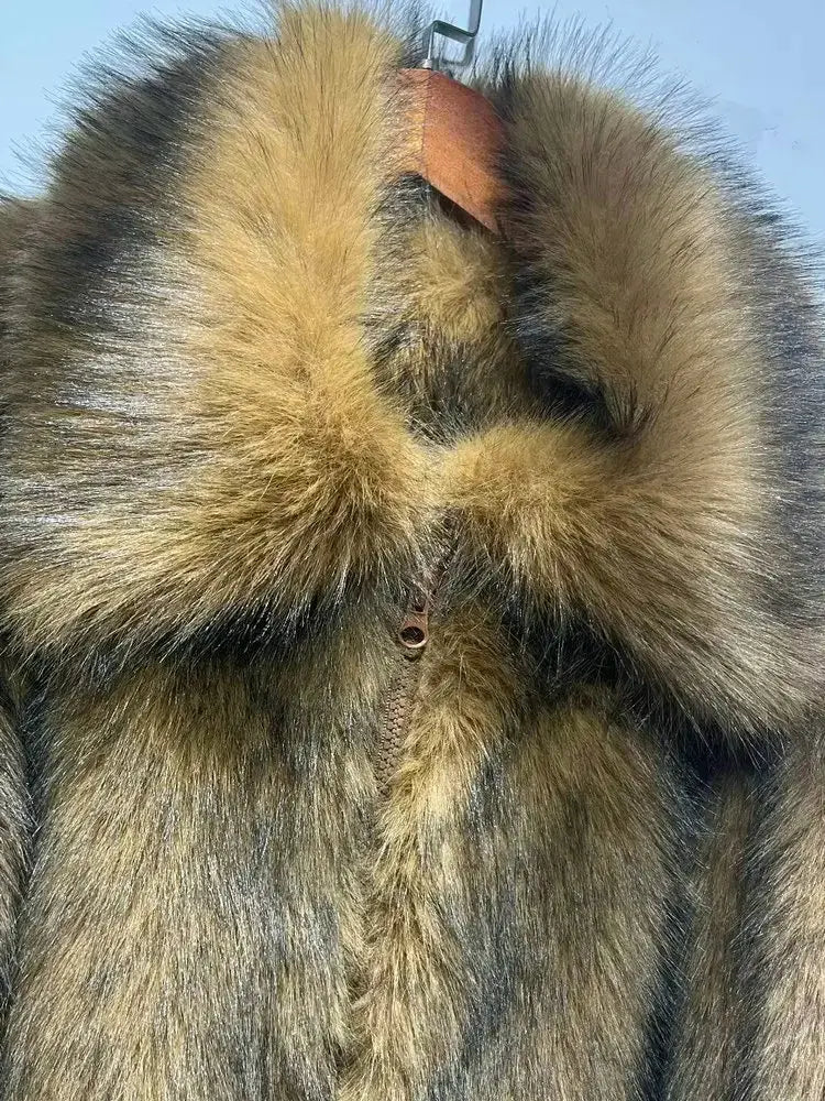 Fluffy Lapel Jackets for Women, Long Sleeves, Casual Zipper Jackets, Luxury Faux Fox Fur, Loose, Thick, Warm,Street Coats,Winter ZITA LA BELLE ÉLITE