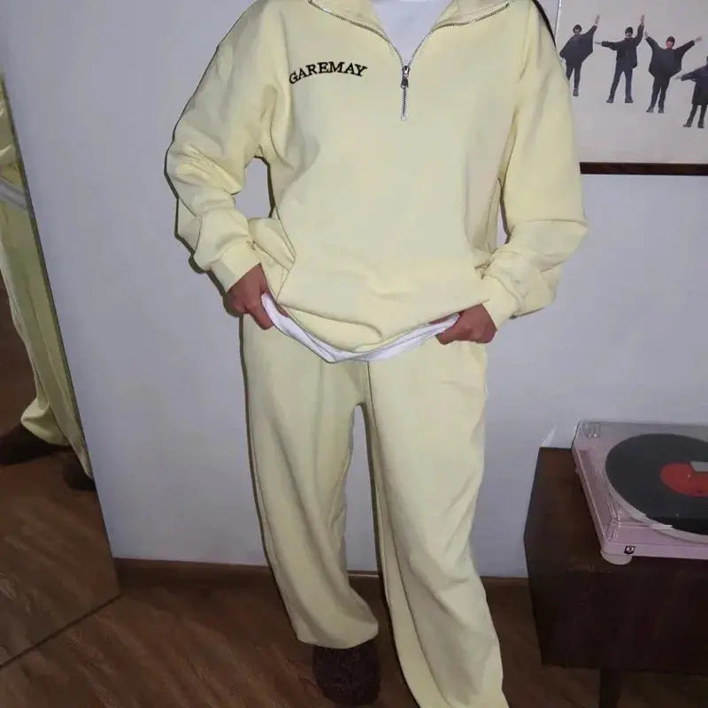 Letter Embroidered Casual Pant Sets Zipper Stand Collar Long Sleeve Hoodie Sporty Jogger Pant Fashion Tracksuit Women Outfits ZITA LA BELLE ÉLITE