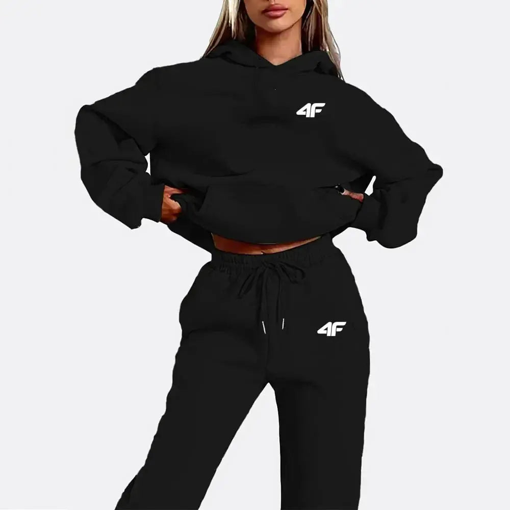 Simple Letter Print Womens Hoodie Tracksuit Set Casual Loungewear Sporty Outfit ZITA LA BELLE ÉLITE