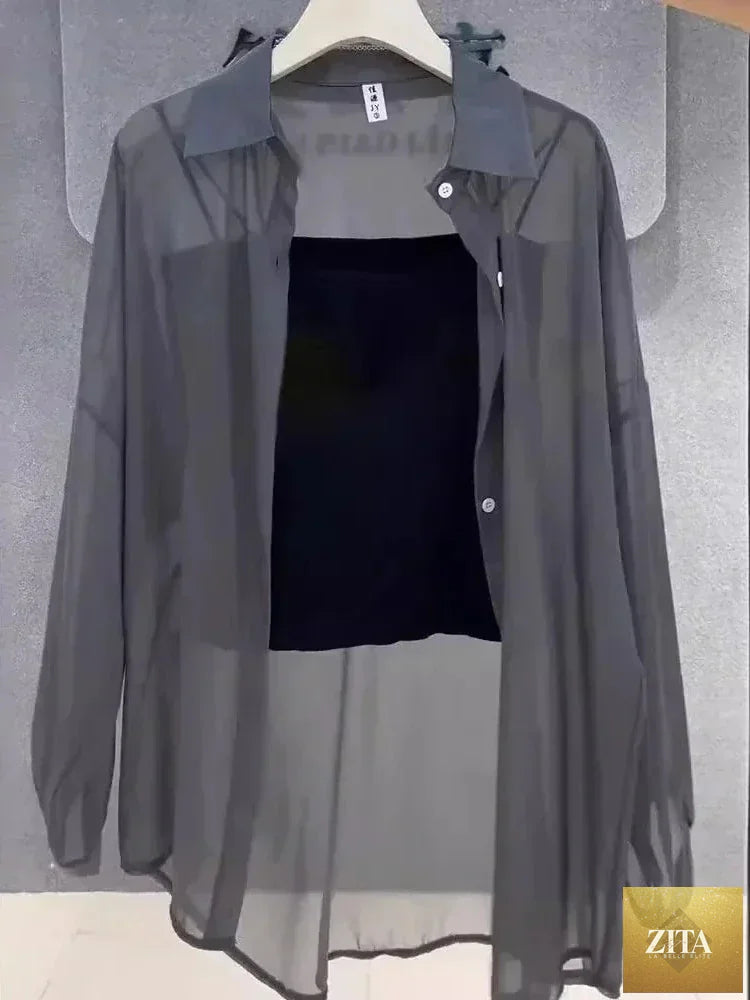 Plus size summer ice silk breathable sunproof shirt by Trendy Attic Store01, lightweight and comfortable for hot weather.