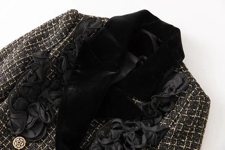 MoaaYina Winter Gray Black Coat With Grid Pattern And Double Breasted Lace Up Coat With Fungus Edge S-4XL ZITA LA BELLE ÉLITE